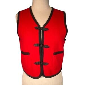 Vintage ice Brand 100% Wool Size 8P Red & Black Sweater Vest 3 Button Clasp
